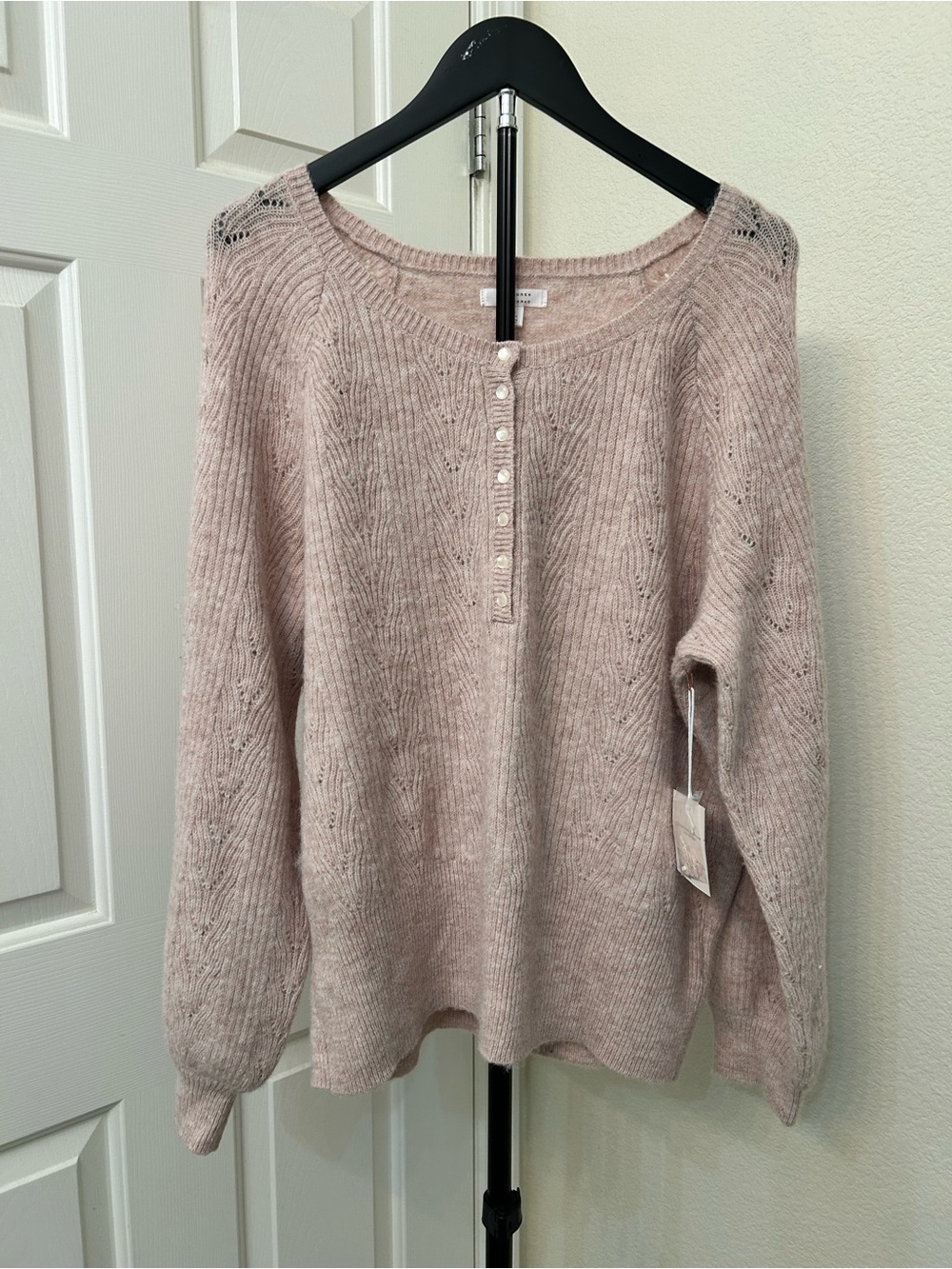 NWT LC Lauren Conrad Blush Pink Henley Knit Sweater